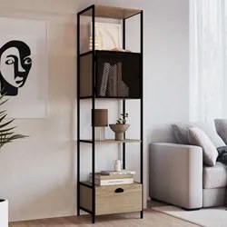 Estante Livreiro 1 Porta 1 Gaveta Estilo Industrial York Hanover/Preto