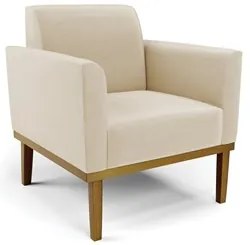 Poltrona Decorativa Base Madeira Castanho Maressa Suede Bege - Ibiza