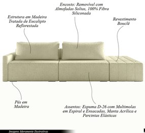 Sofá Ilha Modulado Milos 252cm Puff Lateral Bouclê Off White G33 - Gran Belo