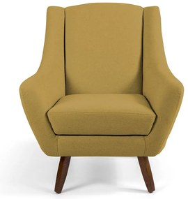 Poltrona Decorativa com Puff Sala de Estar Pés de Madeira Naomi Veludo Mostarda Claro G15 - Gran Belo