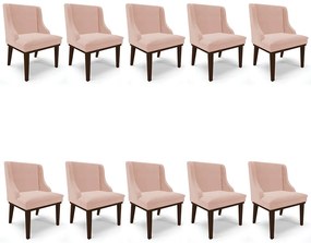 Kit 10 Cadeiras de Jantar Liz Veludo Rosê Base Fixa Madeira Preto D03 - D'Rossi