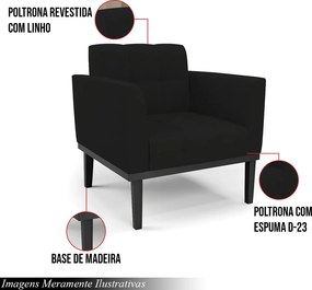 Poltrona Decorativa Karen Pés Fixo em Madeira Preto Linho Preto G19 - Gran Belo