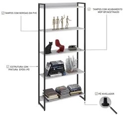 Estante Livreiro Dynamica Industrial 80cm 5 Prateleiras C08 Branco Che