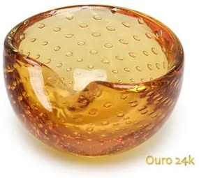 Bowl 1 Tela Âmbar Com Ouro Murano Cristais Cadoro BOWL 1 TELA AB C/OURO-LV