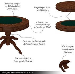 Conjunto Mesa de Jogos Carteado Bellagio Tampo Reversível e 4 Cadeiras Madeira Poker Base Estrela Veludo Verde/Imbuia G42 - Gran Belo