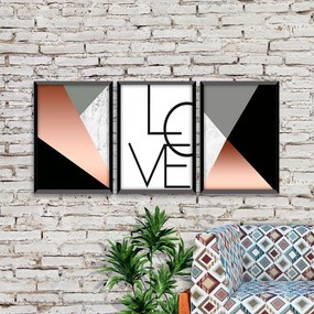 Kit 03 Quadros Decorativos Rose Gold "Love" 43x33 Cm Cada - D'Rossi