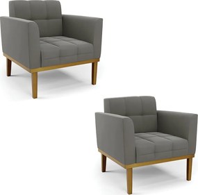 Kit 2 Poltronas Decorativas Karen Pés Fixo em Madeira Castanho Suede Grafite G19 - Gran Belo
