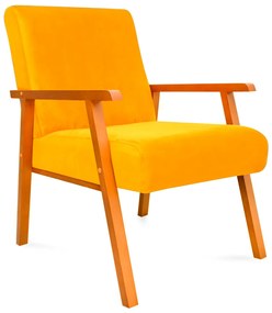 Poltrona Decorativa Alexa Braça de Madeira Suede Amarelo - Sheep Estofados