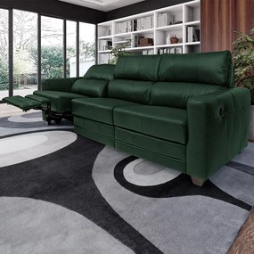 Sofá Sala de Cinema Elétrico Maldivas Reclinável Retrátil 4 Lugares 281cm Couro Verde Brilho G40 - Gran Belo