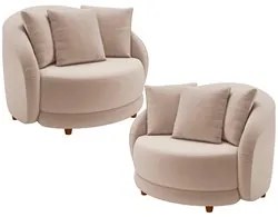 Kit 2 Poltronas Decorativa para Sala Pés Madeira Kaly M22 Veludo Bege