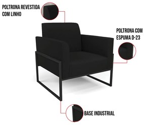 Poltrona Base Industrial Alta Preto Marisa Linho D03 - D'Rossi - A79 Preto