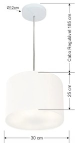 Lustre Pendente Cilíndrico Md-4210 Cúpula em Tecido 30x25cm Branco - Bivolt