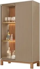 Cristaleira Porta de Vidro Com LED 90cm Lucca Areia/Freijó C01 - Mpoze