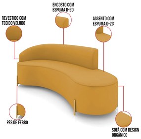 Sofá 4 Lugares Orgânico 220cm Pé Dourado Morgan Veludo D03 - D'Rossi - Mostarda