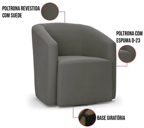 Poltrona Decorativa Base Giratória Kit 2 Stella Max Suede D03 - D'Rossi - Grafite
