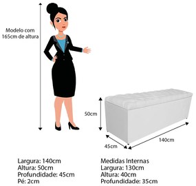 Calçadeira Estofada Liverpool 140 cm Casal Corano Branco - ADJ Decor