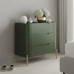 Mesa Cabeceira Quarto 68cm 3 Gavetas Blen Musgo/Dourado I06 - Mpozenat