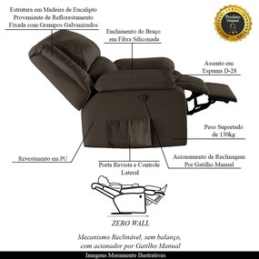 Poltrona do Papai Reclinável Sala de Cinema Madrid Manual PU Marrom  G23