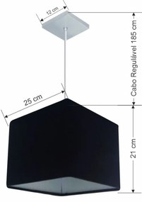 Lustre Pendente Quadrado Md-4058 Cúpula em Tecido 21/25x25cm Preto - Bivolt