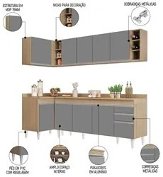 Armário de Cozinha Modulado de Canto Direito 5 Peças CP44 Balcão com T