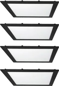 Kit 4 Plafons LED Embutir Quadrado 24W Preto 30Cm