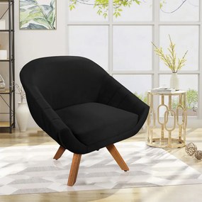 Kit 02 Poltronas Giratória Giovana Veludo Base Madeira MM30 - DRossi - Preto