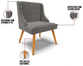 Cadeira de Jantar Liz Suede Grafite Pés Palito Castanho D03 - D'Rossi