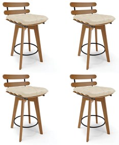 Kit 04 Banqueta Giratória Costela Corino Bege Base Madeira MA70 - DRossi