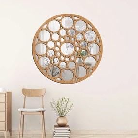 Escultura de Parede Wevans Mandala Bolas, Madeira + Espelho Decorativo Único