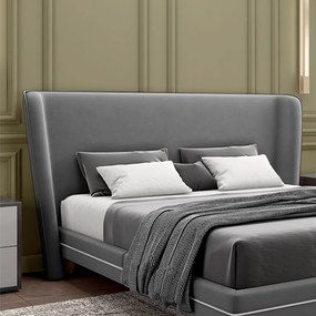 Cabeceira Design para Cama Queen Torres Pés em Madeira Veludo Cinza G91 - Gran Belo