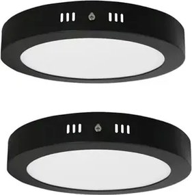 Kit 2 Plafons LED Redondo Sobrepor  18W Preto Ø22,5Cm