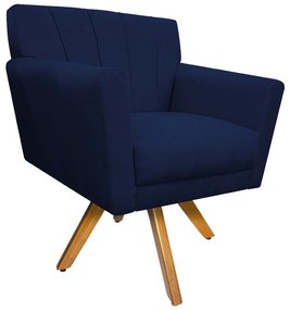 Poltrona Laura Base Giratória de Madeira Suede Azul Marinho - ADJ Decor