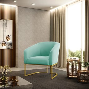 Poltrona Decorativa Industrial Dourado kit 2 Stella Suede D03 - D'Rossi - Azul Turquesa
