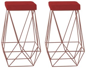 Kit 2 Banqueta Decorativa Kathy Base Bronze Suede Vermelho G41 - Gran Belo