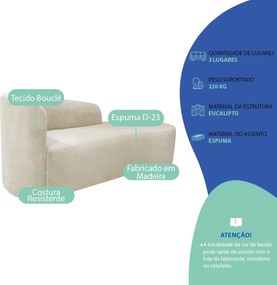 Kit Divã Recamier Orgânico França 160cm Lado Direito e 2 Poltronas Amore Bouclé