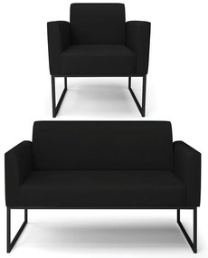 Sofá Namoradeira com Poltrona Base Industrial Preto Marisa Linho D03 - D'Rossi - A79 Preto