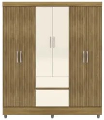 Guarda Roupa Solteiro 154cm Com 6 Portas Mayra Nature/Champanhe V02 -
