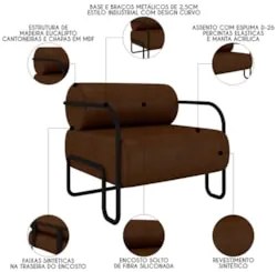 Poltrona Decorativa Industrial Kit 2 Kira Z08 Sintético Marrom Escuro