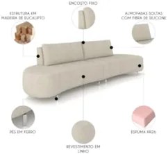 Sofá 4 Lugares 240cm Orgânico Pé Ferro Nagai Linho Off White Z55 - Mpo