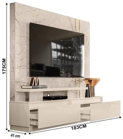 Estante de TV 75 Pol 183cm Sala de Estar Belora Calacata/Off White M20 - D'Rossi