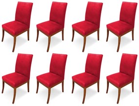 Conjunto 8 Cadeiras Raquel para Sala de Jantar Base de Eucalipto Suede Vermelho