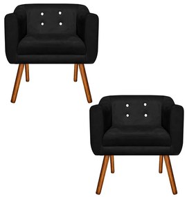 KIT 02 POLTRONAS JULIA SUEDE COM STRASS - Preto