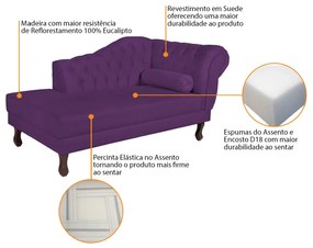 Recamier Diana 160cm Lado Esquerdo Suede Roxo - ADJ Decor