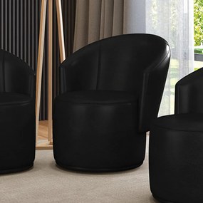 Poltrona Decorativa Orgânica Fixa para Sala Malu Sintético PU M11 - D'Rossi - Preto