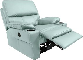 Poltrona do Papai Sala de Cinema Mia Reclinável Retrátil Power Elétrico Base Fixa Couro Azul Claro G40 - Gran Belo