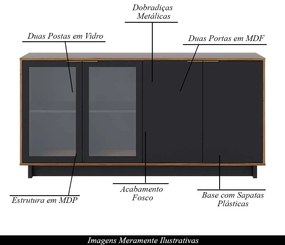 Buffet Aparador Decorativo 160cm Gunga Noce/Preto G73 - Gran Belo