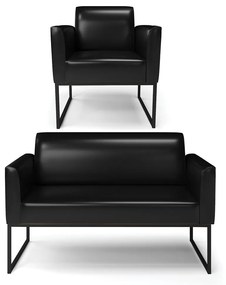 Sofá Namoradeira com Poltrona Base Industrial Preto Marisa Corano D03 - D'Rossi - Preto