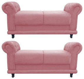 Kit 02 Recamier Barcelona Namoradeira Calçadeira Suede D'Rossi - Rose
