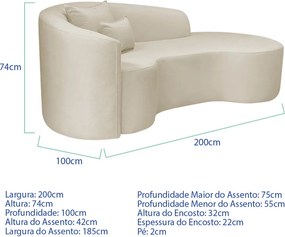 Kit Recamier Curvo Sala de Estar Inglaterra 200cm Lado Direito e 2 Poltronas Orgânica Luxo Amore Bouclé