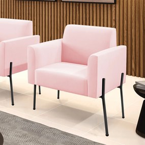 Poltrona Pé de Ferro Preto para Sala Marisa Suede D03 - D'Rossi - Rosa Bebê